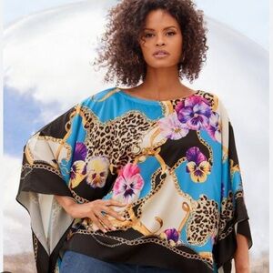 Boston Proper Roxy Wild Pansies Floral and Leopard Print Top